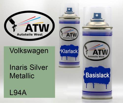 Volkswagen, Inaris Silver Metallic, L94A: 400ml Sprühdose + 400ml Klarlack - Set, von ATW Autoteile West.